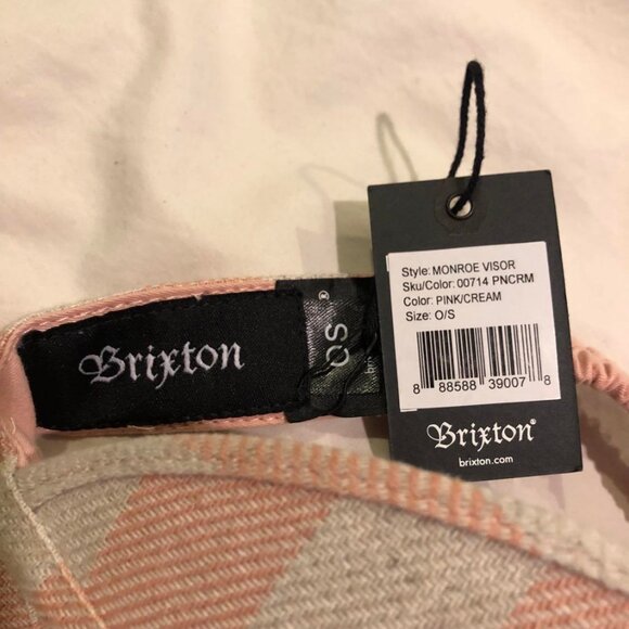 NWT BRIXTON Monroe Sun Visor Pink\\Cream Stripe Linen Canvas OS main image 4